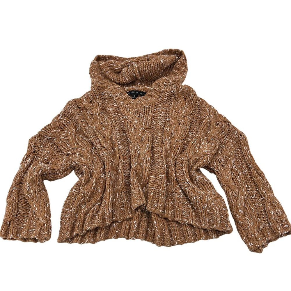 Hyfve Womens Cable Knit Chunky Sweater S Brown & White Acrylic‎ Blend
